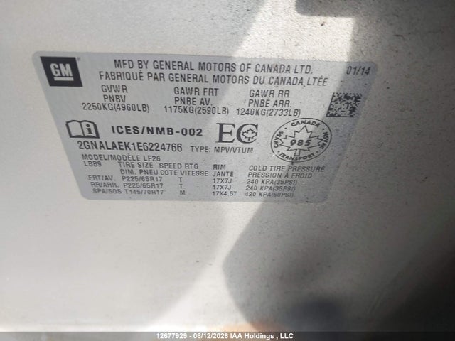 12677929 :رقم المزاد ، 2GNALAEK1E6224766 vin ، 2014 Chevrolet Equinox Ls مزاد بيع