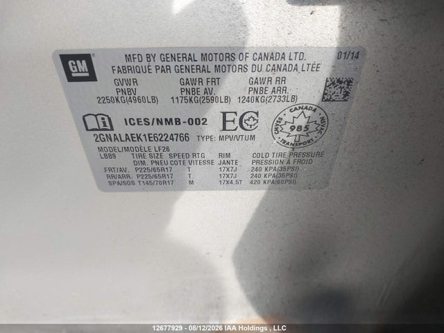12677929 :رقم المزاد ، 2GNALAEK1E6224766 vin ، 2014 Chevrolet Equinox Ls مزاد بيع