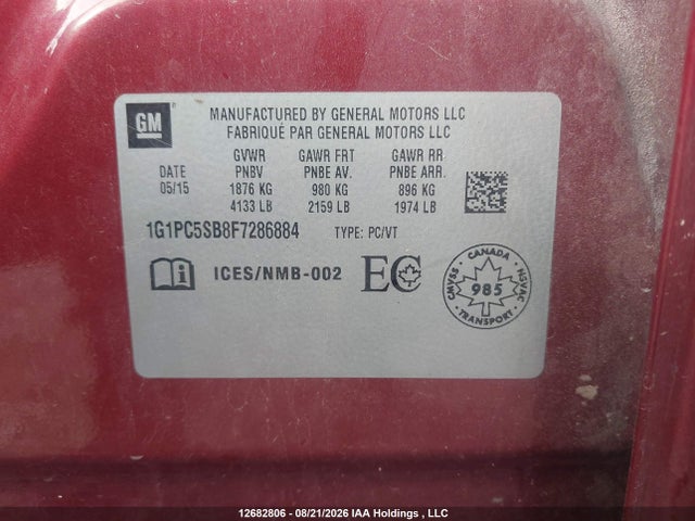 1G1PC5SB8F7286884 Chevrolet Cruze 1lt