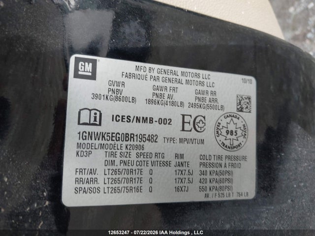 Продажа на аукционе авто 2011 Chevrolet Suburban 2500 Commercial, vin: 1GNWK5EG0BR195482, номер лота: 12653247