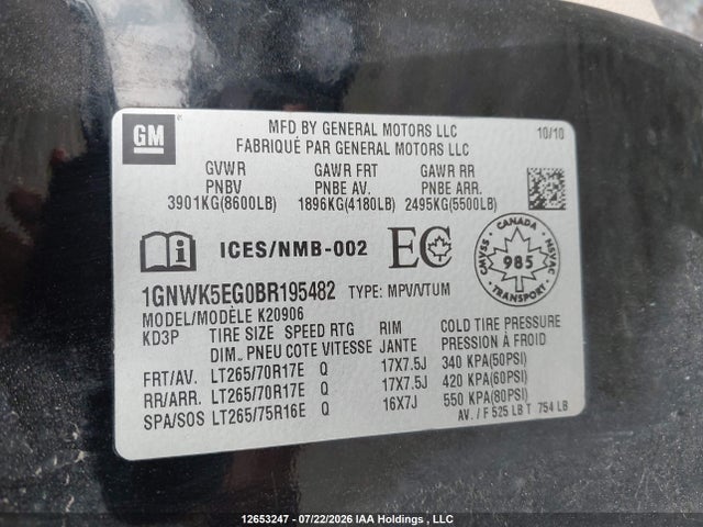 Продажа на аукционе авто 2011 Chevrolet Suburban 2500 Commercial, vin: 1GNWK5EG0BR195482, номер лота: 12653247
