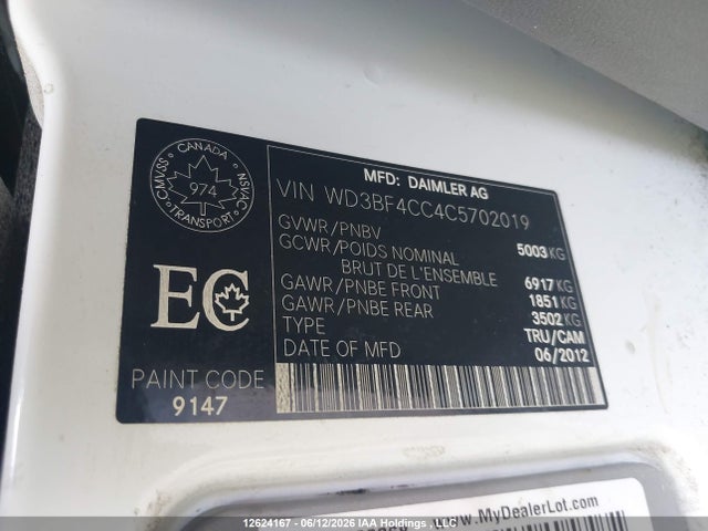 2012 Mercedes-benz Sprinter 3500 მანქანა იყიდება აუქციონზე, vin: WD3BF4CC4C5702019, აუქციონის ნომერი: 12624167