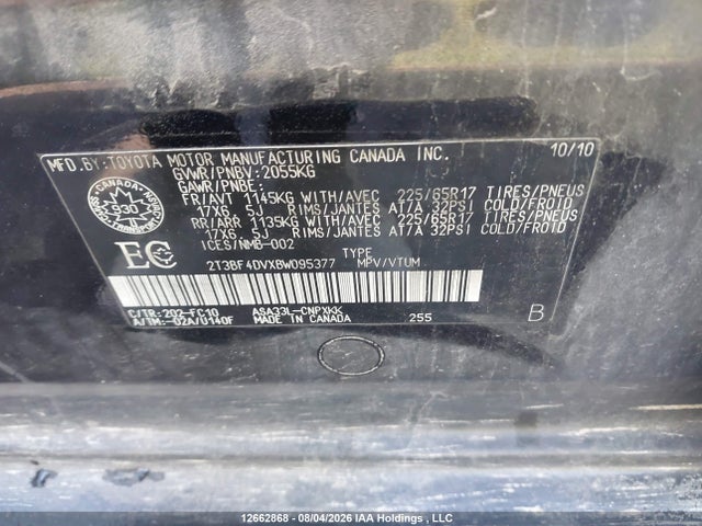 Aukcja sprzedaży 2011 Toyota Rav4, vin: 2T3BF4DVXBW095377, numer aukcji: 12662868