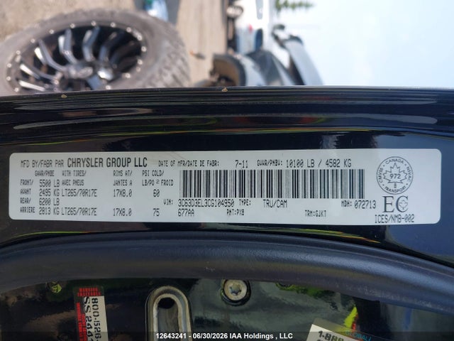 12643241 :رقم المزاد ، 3C63D3EL3CG104950 vin ، 2012 Ram 3500 Laramie مزاد بيع
