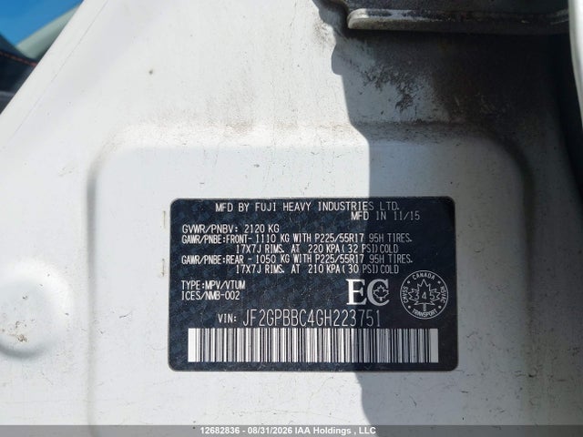 JF2GPBBC4GH223751 Subaru Crosstrek 2.0i Hybrid