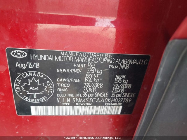 Продаж на аукціоні авто 2019 Hyundai Santa Fe Luxury, vin: 5NMS3CAA0KH027789, номер лоту: 12672947