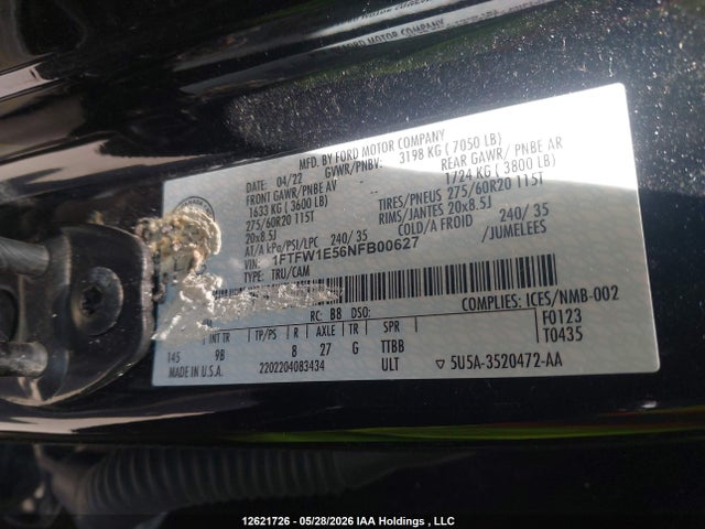 Ford F-150 Platinum 2022 1FTFW1E56NFB00627 Image 9