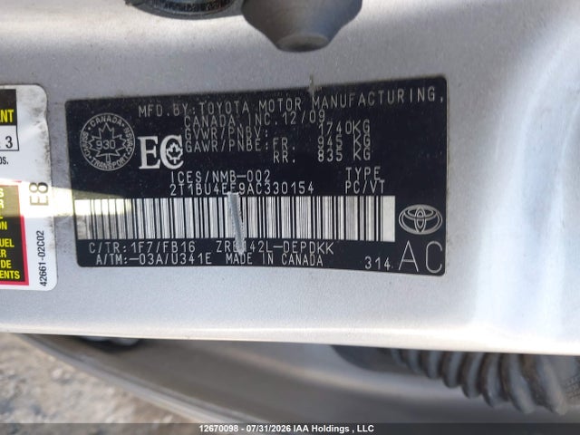 2010 Toyota Corolla Ce მანქანა იყიდება აუქციონზე, vin: 2T1BU4EE9AC330154, აუქციონის ნომერი: 12670098