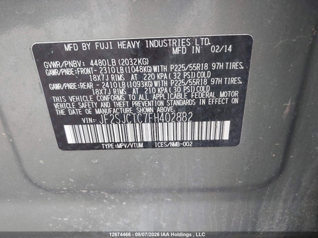 Aukcja sprzedaży 2015 Subaru Forester 2.5i Limited Package, vin: JF2SJCTC7FH402882, numer aukcji: 12674466