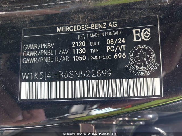 Aukcja sprzedaży 2025 Mercedes-benz Cla 250 4matic, vin: W1K5J4HB6SN522899, numer aukcji: 12682851