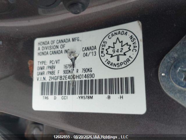 Продажа на аукционе авто 2013 Honda Civic Lx, vin: 2HGFB2E40DH014690, номер лота: 12682855