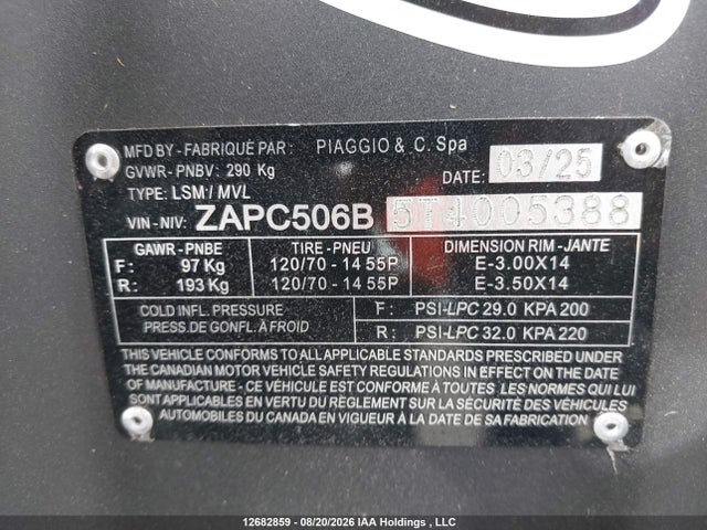 Vespa Piaggio Typhoon 2026 ZAPC506B5T4005388 Image 10