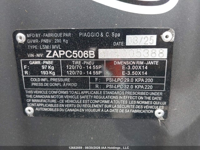 Vespa Piaggio Typhoon 2026 ZAPC506B5T4005388 Image 13