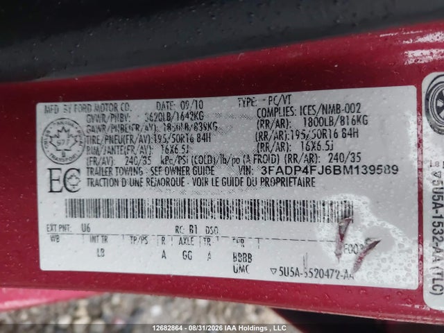Продаж на аукціоні авто 2011 Ford Fiesta Ses, vin: 3FADP4FJ6BM139589, номер лоту: 12682864