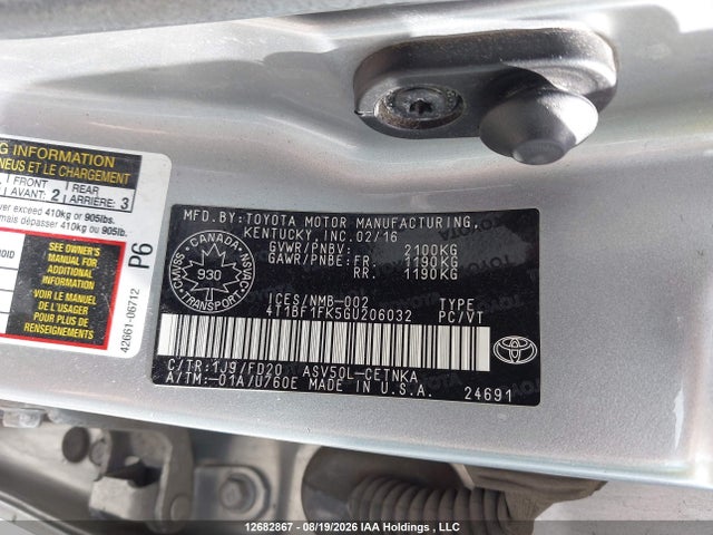 Toyota Camry 2016 4T1BF1FK5GU206032 Image 18