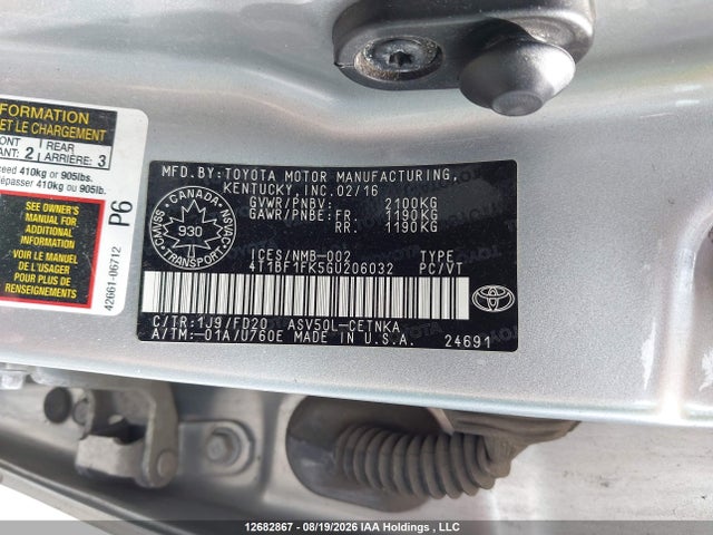 Toyota Camry 2016 4T1BF1FK5GU206032 Image 9