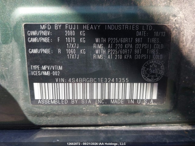 Subaru Outback 2.5i Premium 2014 4S4BRGBC1E3241355 Image 9