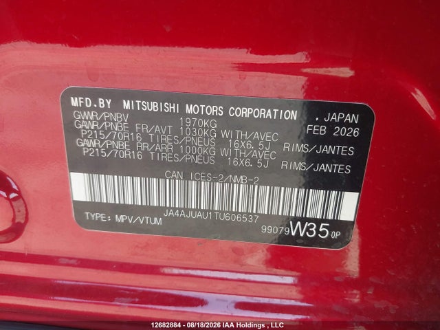 2026 Mitsubishi Rvr Es მანქანა იყიდება აუქციონზე, vin: JA4AJUAU1TU606537, აუქციონის ნომერი: 12682884