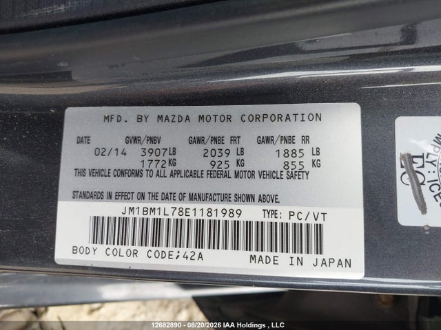 Aukcja sprzedaży 2014 Mazda 3, vin: JM1BM1L78E1181989, numer aukcji: 12682890