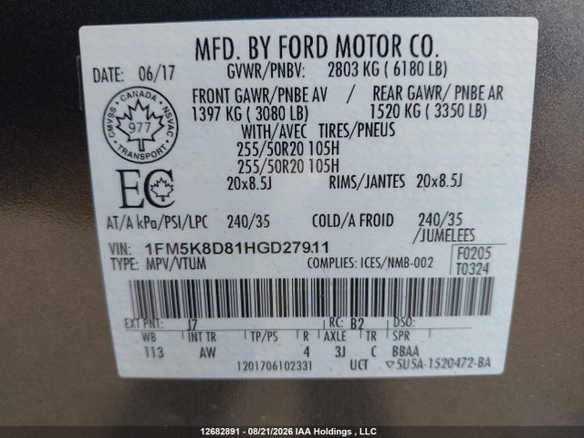 Продаж на аукціоні авто 2017 Ford Explorer Xlt, vin: 1FM5K8D81HGD27911, номер лоту: 12682891