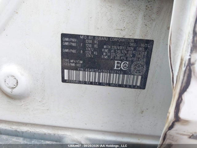 Aukcja sprzedaży 2022 Subaru Outback, vin: 4S4BTDAC5N3107160, numer aukcji: 12682907