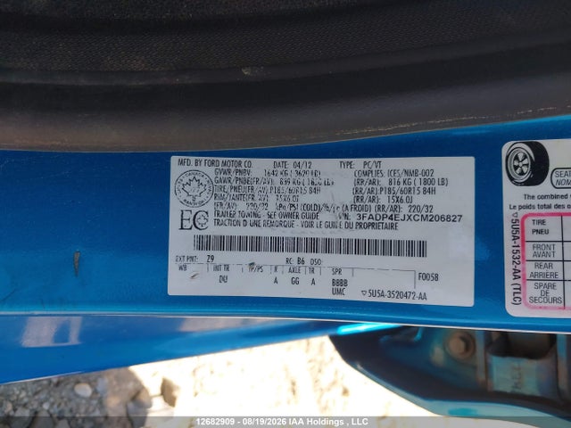 Aukcja sprzedaży 2012 Ford Fiesta Se, vin: 3FADP4EJXCM206827, numer aukcji: 12682909