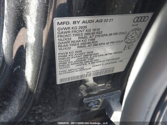 2021 Audi Q8 Progressiv მანქანა იყიდება აუქციონზე, vin: WA1DVBF18MD028796, აუქციონის ნომერი: 12682916