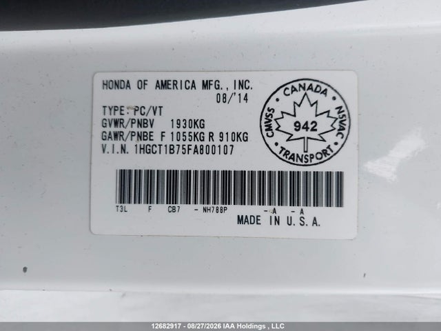 1HGCT1B75FA800107 Honda ACCORD EX
