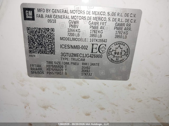 3GTU2MEC1JG426900 GMC Sierra K1500 Sle
