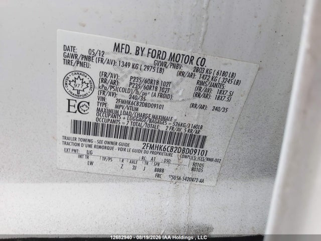 2013 Ford Flex მანქანა იყიდება აუქციონზე, vin: 2FMHK6C82DBD09101, აუქციონის ნომერი: 12682940