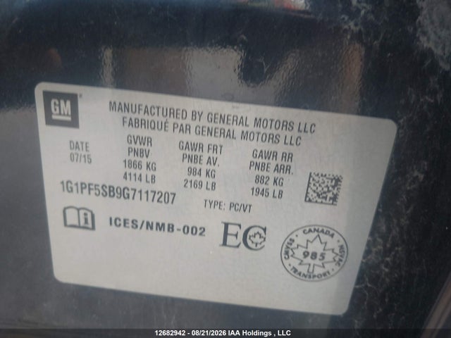 1G1PF5SB9G7117207 Chevrolet Cruze Limited 2lt