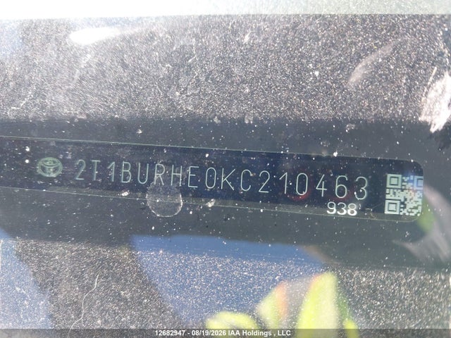12682947 :رقم المزاد ، 2T1BURHE0KC210463 vin ، 2019 Toyota Corolla L/le/xle/se/xse مزاد بيع
