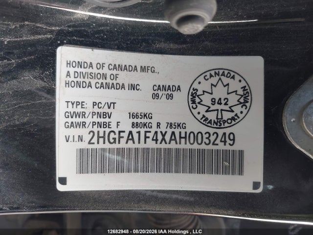 Aukcja sprzedaży 2010 Honda Civic Dx-g, vin: 2HGFA1F4XAH003249, numer aukcji: 12682948