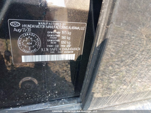 12682959 :رقم المزاد ، 5NPEJ4J24MH068434 vin ، 2021 Hyundai Sonata Sel Plus مزاد بيع