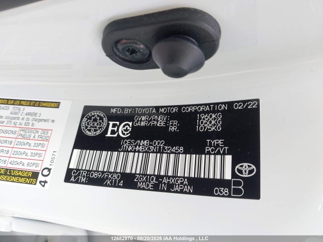 12682970 :رقم المزاد ، JTNKHMBX3N1132458 vin ، 2022 Toyota C-hr Xle/night Shade/limited مزاد بيع