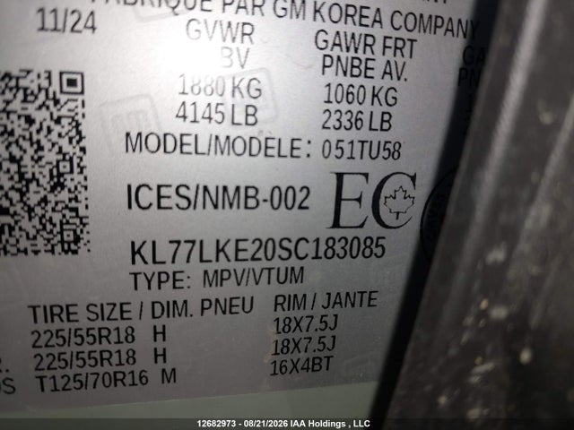 Aukcja sprzedaży 2025 Chevrolet Trax Activ Fwd, vin: KL77LKE20SC183085, numer aukcji: 12682973