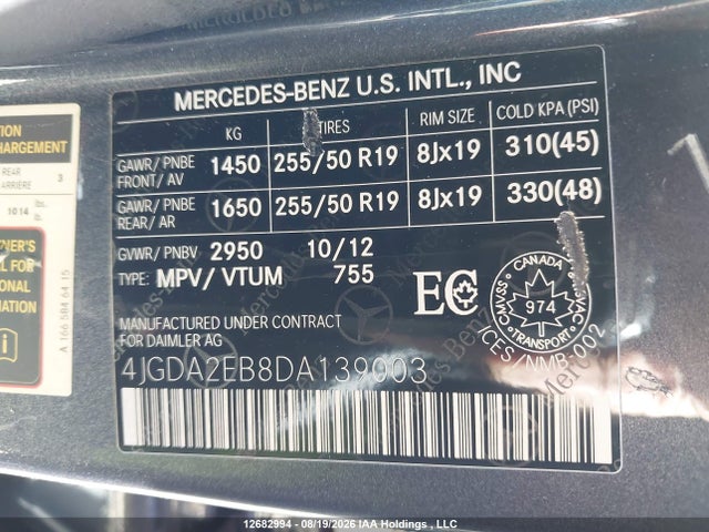 Продаж на аукціоні авто 2013 Mercedes-benz Ml 350 Bluetec 4matic, vin: 4JGDA2EB8DA139003, номер лоту: 12682994