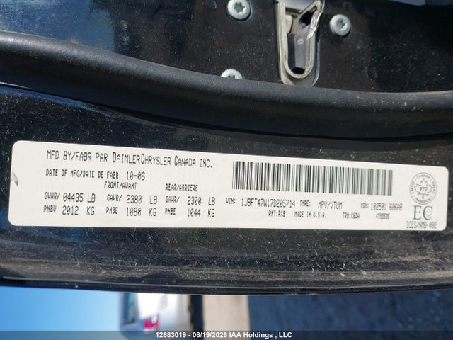 12683019 :رقم المزاد ، 1J8FT47W17D205714 vin ، 2007 Jeep Compass Sport/north مزاد بيع