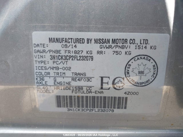 Nissan Micra S/sr/sv 2015 3N1CK3CP2FL232079 Image 9