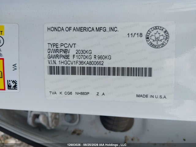 1HGCV1F36KA800662 Honda Accord Sport 1.5t