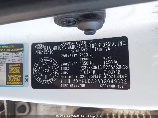 Продаж на аукціоні авто 2011 Kia Sorento Ex, vin: 5XYKUDA25BG049602, номер лоту: 12683029