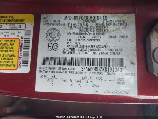 Ford Fusion Hybrid Titanium 2019 3FA6P0RU7KR191243 Image 9