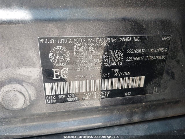 12683043 :رقم المزاد ، 2T3B1RFVXPC370215 vin ، 2023 Toyota Rav4 Le مزاد بيع