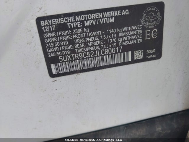 Продажа на аукционе авто 2018 Bmw X3 Xdrive30i, vin: 5UXTR9C52JLC80617, номер лота: 12683054