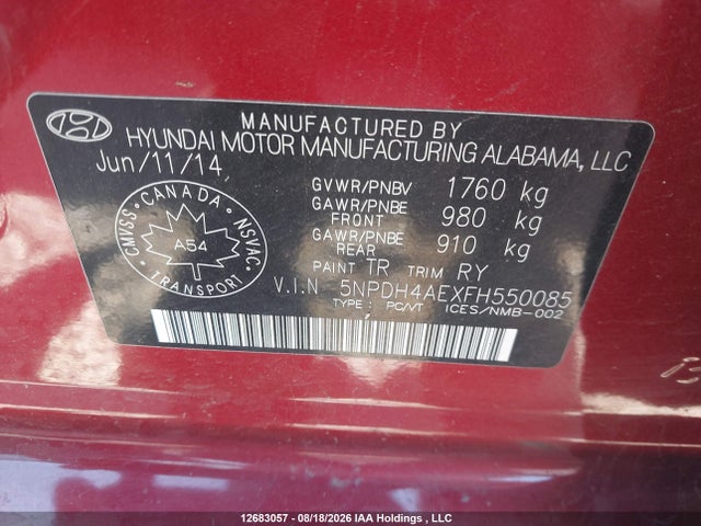 Aukcja sprzedaży 2015 Hyundai Elantra Gl, vin: 5NPDH4AEXFH550085, numer aukcji: 12683057