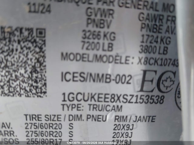 2025 Chevrolet Silverado 1500 4wd Rst მანქანა იყიდება აუქციონზე, vin: 1GCUKEE8XSZ153538, აუქციონის ნომერი: 12683079