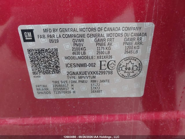 Chevrolet EQUINOX 1LT 2019 2GNAXUEVXK6299798 Image 18