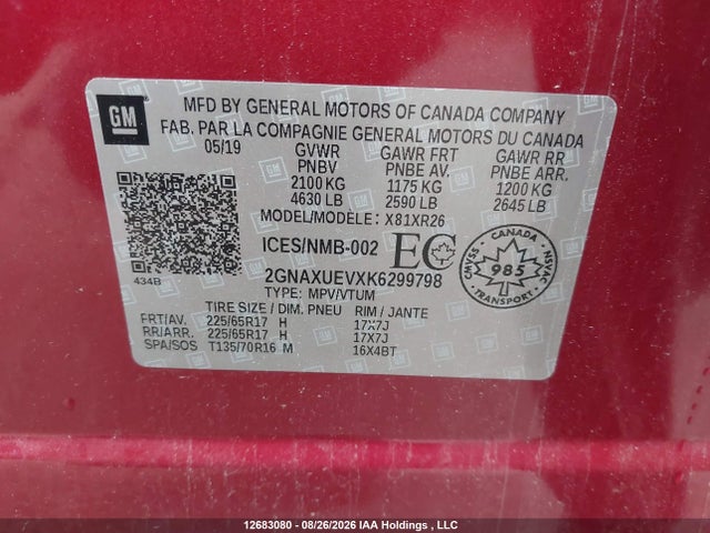 Chevrolet EQUINOX 1LT 2019 2GNAXUEVXK6299798 Image 9