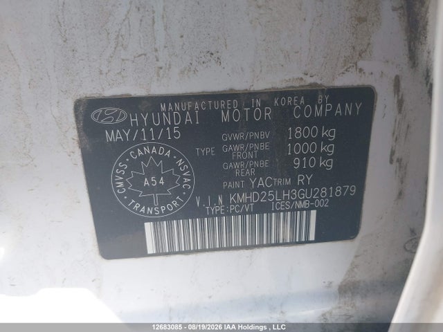 KMHD25LH3GU281879 Hyundai ELANTRA GT