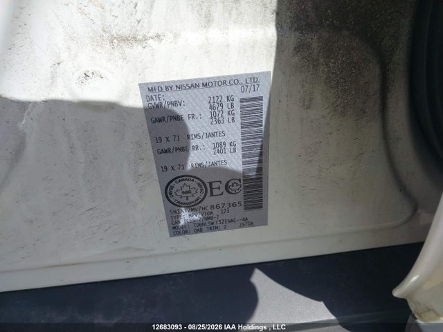 12683093 :رقم المزاد ، 5N1AT2MV7HC867365 vin ، 2017 Nissan Rogue S/sl Platinum/sv مزاد بيع